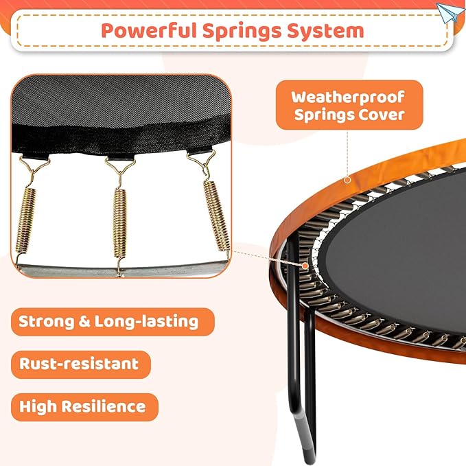 8FT 10FT 12FT 14FT 16FT Trampoline Outdoor, Trampolines for Kids & Adults, Pumpkin Trampolines with Safety Net, Ladder, Coating Metal Frame, ASTM Approved Large Backyard Trampoline for Kids
