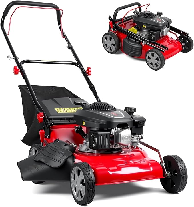Foldable Self-Propelled Gas Lawn Mower with 131cc 4-Stroke Engine, 3-in-1(Bag/Mulch/Rear Discharge),8 Cutting Heights, Durable Steel Deck, Forced Air-Cooling System