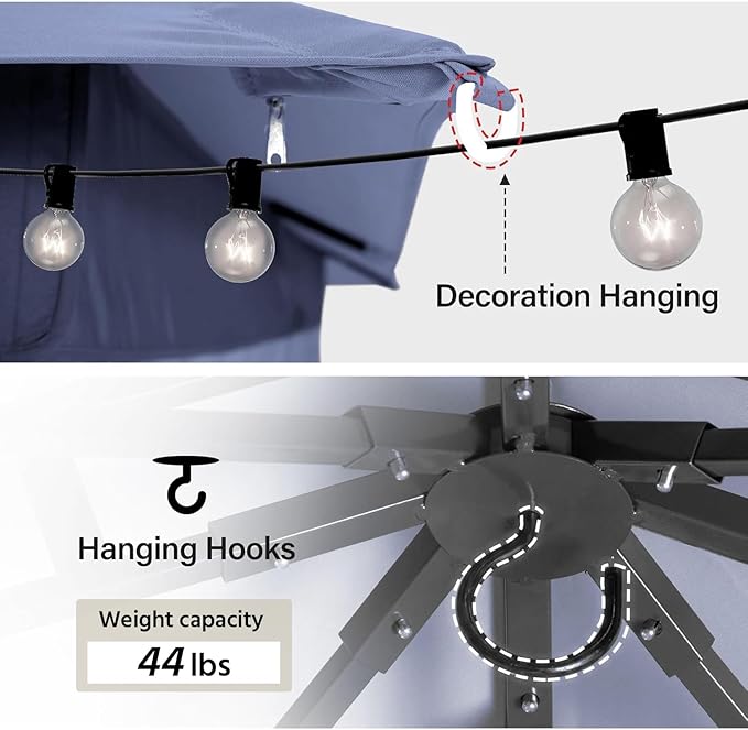 LAUSAINT HOME Semi-Permanent Patio Gazebo 8'x8' with Expansion Bolts, Outdoor Heavy Duty Shelter Party Tent with Double Roof, Nettings and Privacy Screens for Backyard, Garden, Lawn, Navy Blue