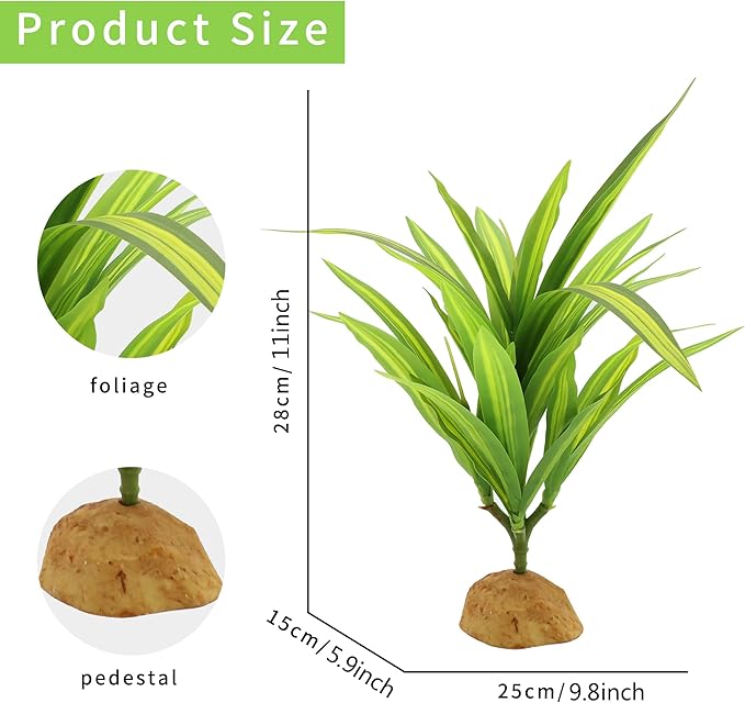 2 pcs Reptile Silk Plants - Premium Aquarium & Terrarium Decor,Artificial Plants for Fish Tanks, Geckos, Bearded Dragons, Snakes, Turtles, and Lizards Habitats - Durable, Non-Toxic, Easy Maintenance