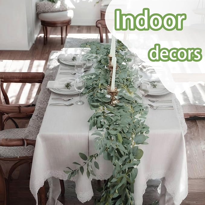 Grever 2 Pack Artificial Greenery Garlands 6.56 Feet Fake Eucalyptus Leaves Garland with Willow Leaves for Indoor and Outdoor Wedding Birthday Bridal Baby Shower Arch Table Runner Decor