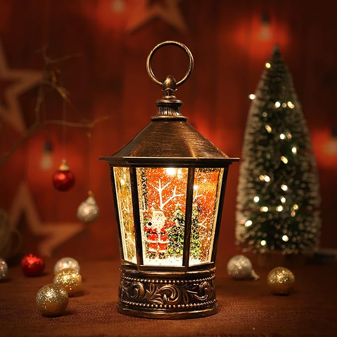 Snow Globe Lighted Christmas Decorations, Santa Claus Musical Christmas Snow Globe Lantern with Timer, Christmas Holiday Party Gifts and Decorations