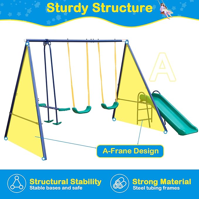 Stand Swing Set Heavy Duty Metal Frame, Extra Large A-Frame Swing Stand for Kids Indoor Outdoor Activity Backyard Playground (5 Seats)