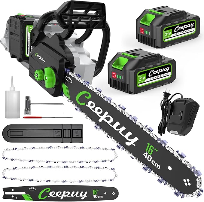 16-inch Electric Chainsaw Cordless, Handheld Chain Saws with 2 x 4.0Ah Battery, Tree Saw with Tool-free Chain Tension, Auto Oiling for Wood Cutting Trimming Branch