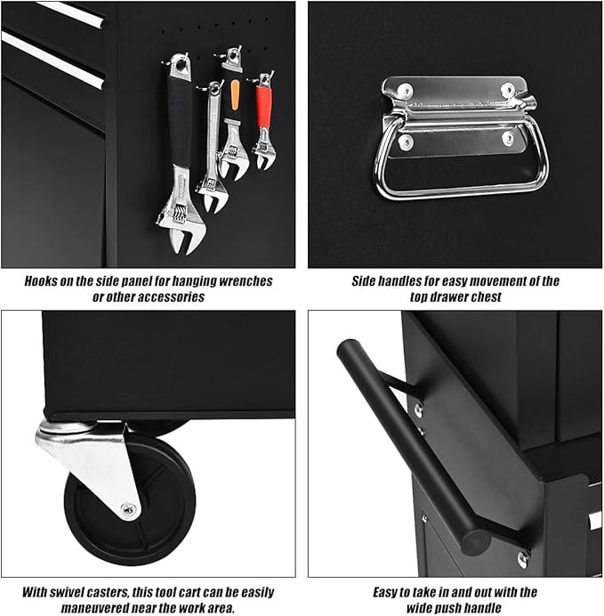 S AFSTAR 6-Drawer Rolling Tool Chest, High Capacity Tool Storage Cabinet with Wheels and Locking System, Removable Toolbox Organizer with Sliding Drawers (Black)