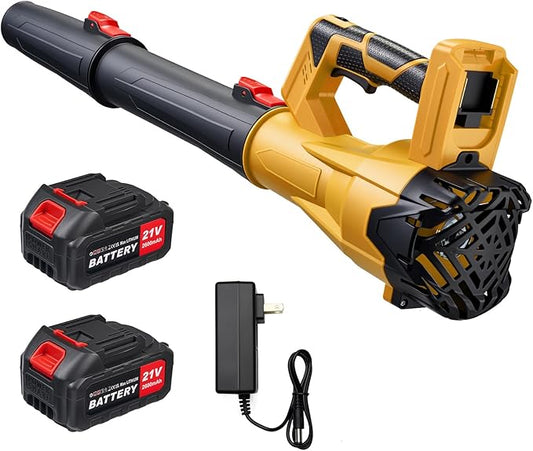 21V Cordless Leaf Blower with 2.6Ah Battery & Charger, 200MPH High-Velocity Electric Leaf Blower, 6-Speed Power Handheld Blower for Lawn Care, Grass Clippings, Pine Needles & Driveway, Yellow