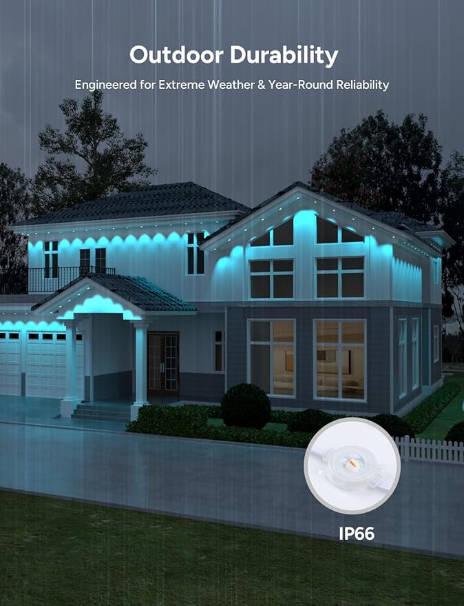 Permanent Outdoor Lights, 40ft with 25 LEDs Smart RGB, 68+ Scene Modes IP66 Waterproof, Alexa/Google Assistant Compatible Holiday Lighting for Christmas Halloween Patio Decor