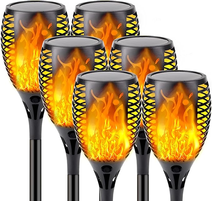 Upgraded Solar Lights Outdoor, 6 Pack Flickering Flame Solar Torch Lights with Super Larger Size for Christmas Decor, Solar Christmas Lights Waterproof Solar Powered Outdoor Lights for Garden Pathway