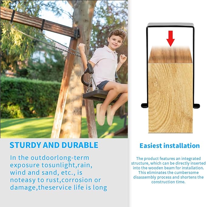 Heavy Duty Swing Hangers with 180¡Æ Snap Hooks Metal Swingset Accessories Swing Set Brackets Hardware Swingset Attachments Wooden Sets Playground Porch Outdoor Indoor (Black of 2Pcs)