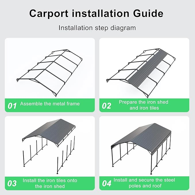 20x20 FT Heavy-Duty Metal Carport, Outdoor Galvanized Steel Shelter for Pickup Trucks, Motorcycles, Boats, Cars & Tractors