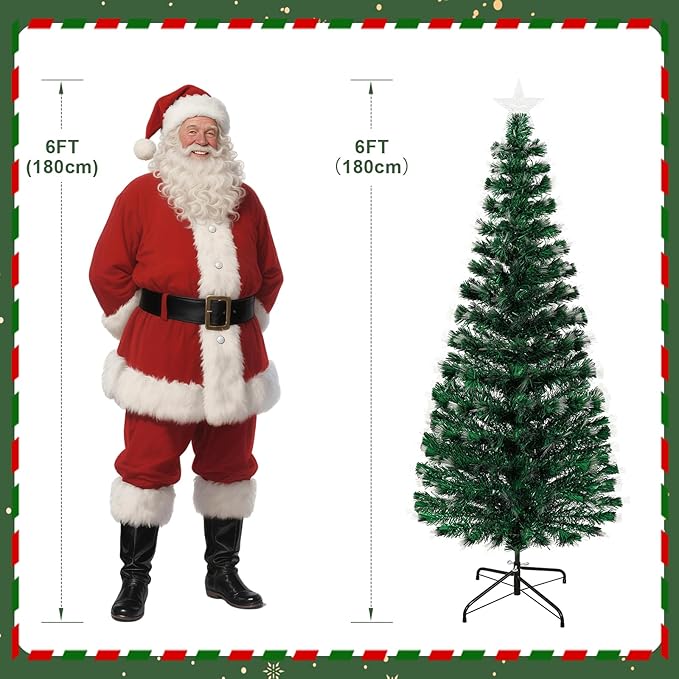 Uten 3 Color Fiber Optic Christmas Tree, 6 FT Pre-Lit Artificial Xmas Tree, PVC Material 220 Tips for Holiday Home Decor Indoor, Easy Assembly for Office, Decoration