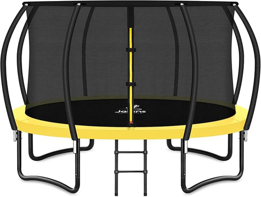 Trampoline 8FT 10FT 12FT 14FT 15FT 16FT, Recreational Trampolines with Enclosure Net and Ladder, Outdoor Anti-Rust Trampolines for Kids and Adults, ASTM Approved