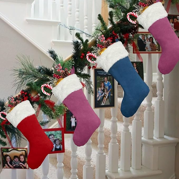 Christmas Stockings 6Pack 20 Inches Big Xmas Stocking for Family Holiday Decorations and Xmas Tree Fireplace Decor Merry Christmas(6, Pink-Large)