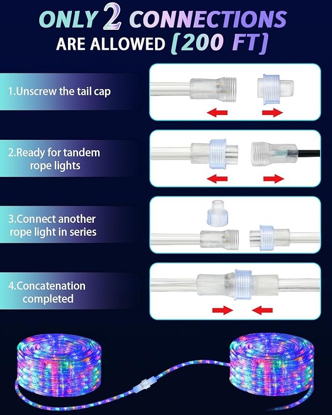 100ft 1080 LED Rope Lights Christmas Outdoor Waterproof, Flexible Connectable Tube Lights with 8 Modes, String Lights Decorative Lighting for Garden Patio Tree Bedroom Xmas Decor (Multicolor)