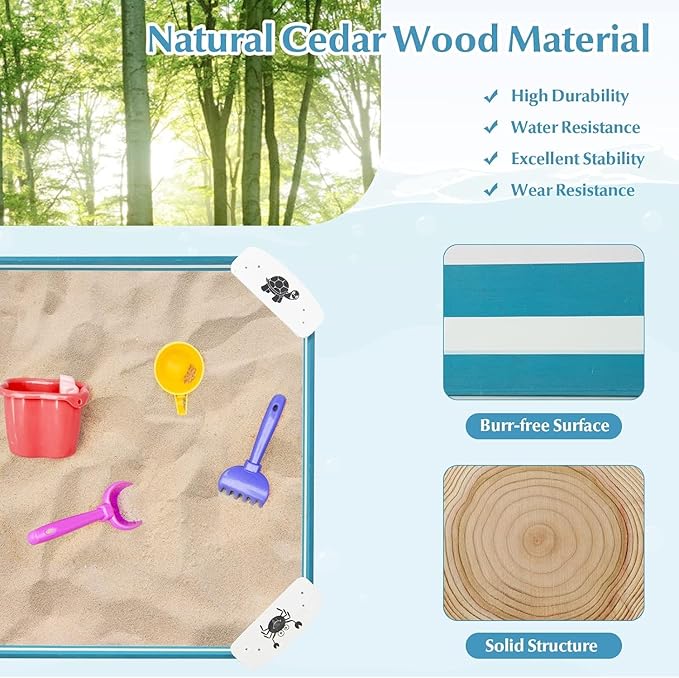 Costzon Sandbox, 49.5¡± x 49.5¡± Cedar Wood Sand Pit w/ 4 Built-in Corner Seating for Children Outdoor Play in Backyard Lawn Garden Beach, Sand Box for Kids