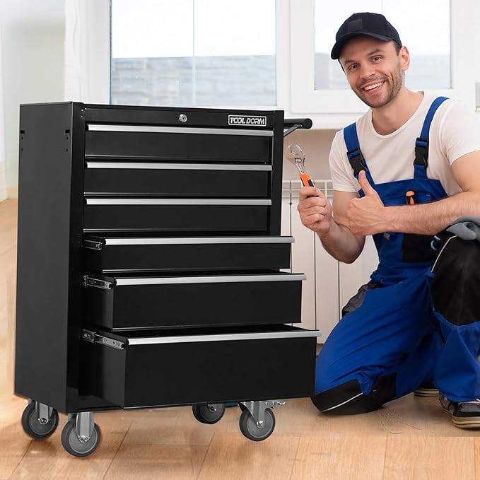 6-Drawer Rolling Tool Chest with Locking Wheels & Drawers, 13 D x 24.2 W x 36.6 H Mobile Tool Storage Cabinet, Heavy-Duty Garage Organizer with Ergonomic Handle