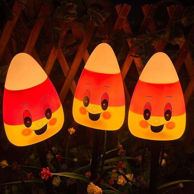 GOOTHY Halloween Candy Corn Pathway Lights Outdoor, 7Ft C7 LED Halloween Decorations Candy Corn Pathway String Lights Waterproof with 4 Stakes for Outdoor Garden Walkway Driveway Lawn Party Decor