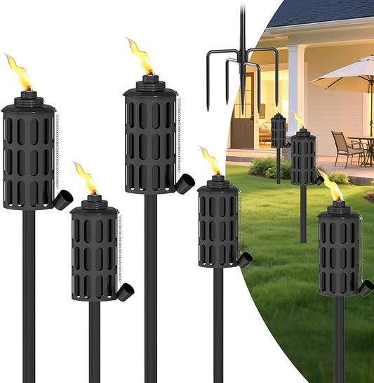 4 Pcs Citronella Torches for Outside,16oz Outdoor Metal Garden Torches,60" Garden Décor Torch with 5-Prong Grounded Stake,Flam Torch Light for Backyard Patio Pathway