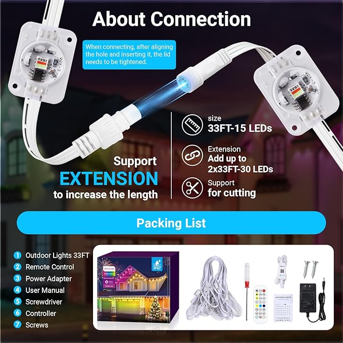 Permanent Outdoor Lights for House, 2026 New RGB Smart LED Eave Lights with Remote Control, P67 Waterproof Smart Eternity Eaves Lighting for Christmas (150FT)