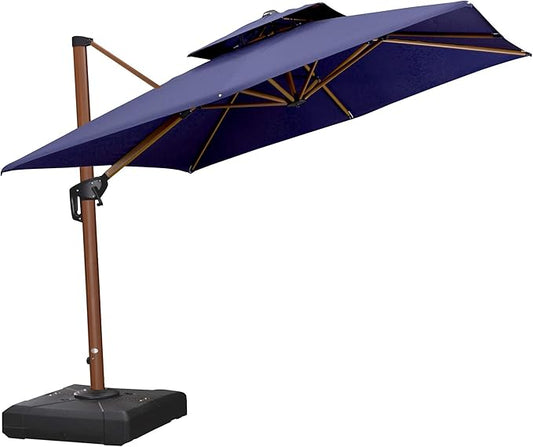 PURPLE LEAF 9ft Patio Umbrella Outdoor Square Umbrellas Large Cantilever Umbrella Windproof Offset Umbrellas Heavy Duty Sun Umbrella for Garden Deck Pool Patio, Navy Blue