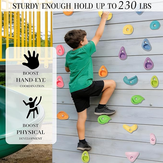 50 PCS Rock Climbing Holds for Kids,Rock Climbing Wall Grips Climbing Rocks Wall Kit for Indoor and Outdoor Playground Play Set with Hardware£¨Pastel Color£©
