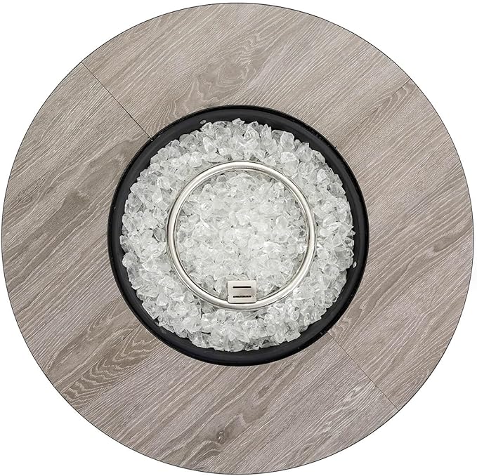 30'' Concrete Round Gas Fire Pit, 50,000 BTU Steel Outdoor Fire Tables, Fire Table with Lid, Add Warmth & Ambience to Gatherings and Parties On Patio Deck Garden Backyard£¬White Glass Stone.
