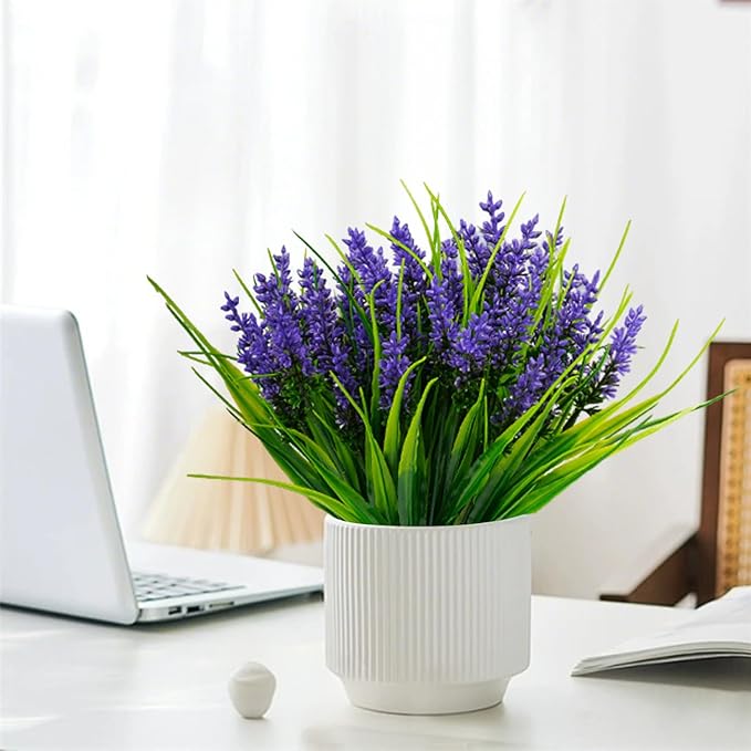 24 Bundles Artificial Plants Flowers Outdoor, Faux Lavender Flowers with Monkey Grass, UV Resistant Plastic Faux Plants for Indoor Outdoor Window Patio Hanging Planter Home Decor