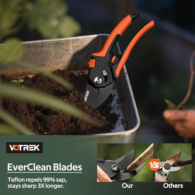 Pruning Shears, [Patented Stepless Handle Opening] - Garden Clippers with Ultra-Sharp SK5 Steel for Weak Hand, Pruners Universal Fit for All Hand Sizes, Effortlessly Cuts 1-Inch Branches