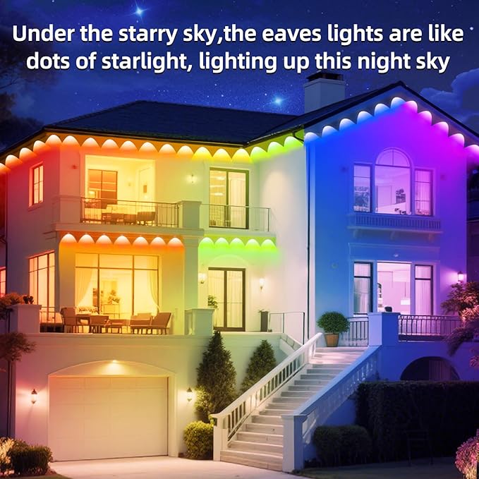 100FT Permanent Outdoor Light, IP67 Waterproof LED Eaves Light, App/Remote Control Christmas Lights, Suitable for House，Patio Decor Garden Party Festival Decoration