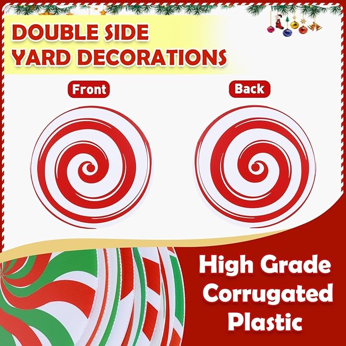 12 Pcs 12 Inch/10 Inch Large Christmas Decorations Outdoor Double Sided Christmas Yard Hanging Ornaments Holiday Porch Lawn Candy Hanging Decorations for Xmas Tree Porch Yard Decor