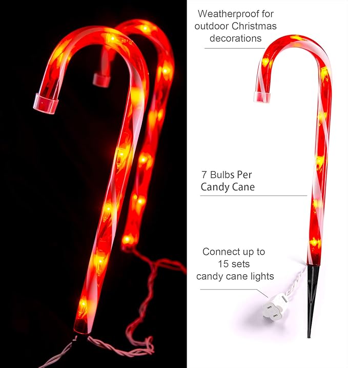 Christmas Candy Cane Lights, 12inch Set of 5 Candy Canes Christmas Pathway Lights Outdoor-TIGOMOOV Candy Cane Christmas Decorations Outdoor for Holidays Lighting up Sidewalk,Yard,