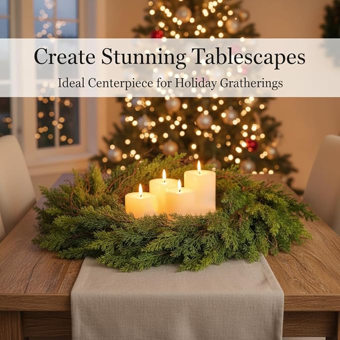 2 pcs 6ft Christmas Real Touch Cypress Garlands with Withered Branches,Suitable for Gifting,Faux Pine Garlands for Xmas Decoration Indoor Stairs Table Railing Fireplace Outdoor (2，6FT)