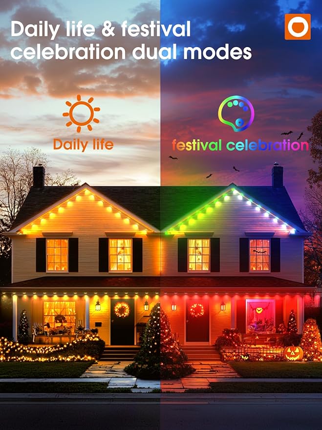 addlon Permanent Outdoor Lights, 50FT with 25 Dual-LED Design, Smart RGB & Warm White Eave Lights, Remote & App Control, Cuttable & Extendable, IP67 Waterproof for House Holiday Christmas Light