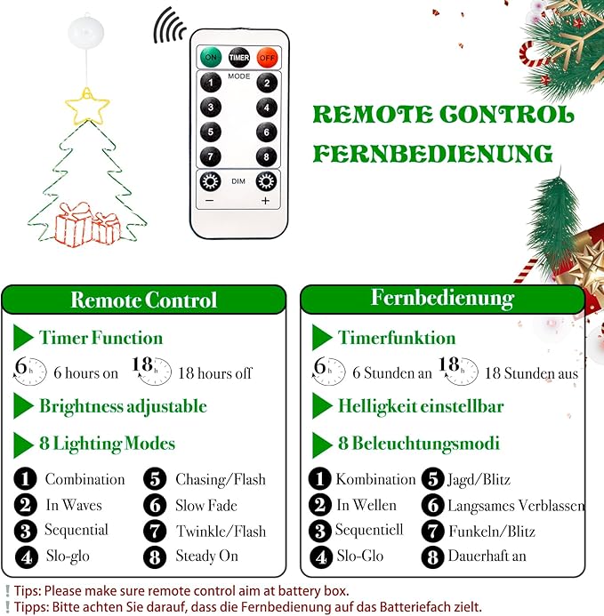 2Ft Large Christmas Tree LED Light With Timer - Window Silhouette Decoration for Indoor Outdoor, Wall Hanging