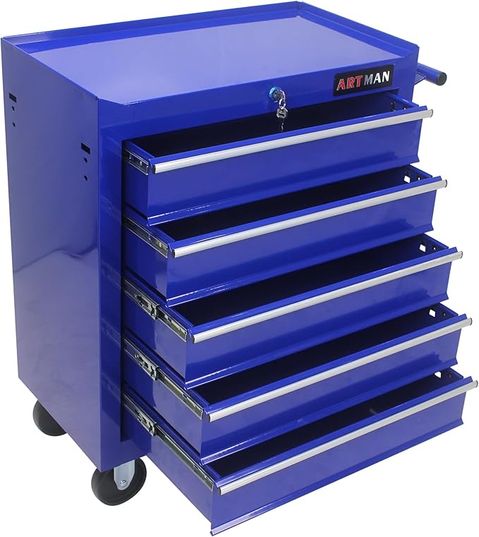 RYH 5 Drawers Rolling Tool Chest & Tool Box on Wheels | Heavy Duty Metal Cart with Ball Bearing Drawers | Fits US General Tool Box for Garage Storage (Blue, 5 Drawers£¨29.9 H ¡¿ 24.2 W ¡¿ 12.9 D)