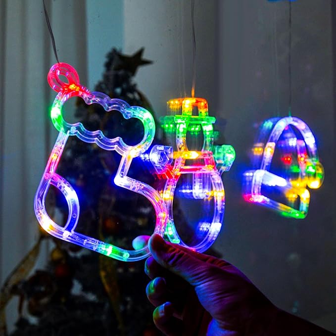LOLStar Christmas Window Lights, 3 Pack Multicolor Christmas Stocking, Snowman, Santa Hat Lights with Suction Cup, Timer Function and Slow Fade Mode Battery Operated