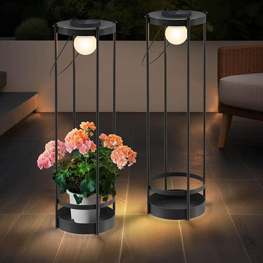 Solar Lights with Plant Stands - Outdoor Solar Floor Lamp, Waterproof Metal Outdoor Lighting for Patio, Yard, Garden, Pathway (35.5" H - 2Pack)
