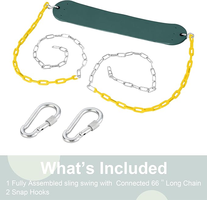Take Me Away 2-Pack Heavy Duty Swing Seat with 66 Anti-Rust Chains & Quick-Connect Snap Hooks, 500lb Capacity Replacement Swing Set for Outdoor Playgrounds & Backyards