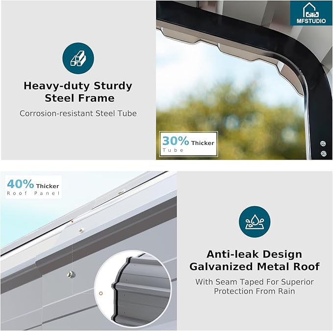 MFSTUDIO Carport 10x15 ft, Outdoor Heavy Duty Carports with Sidewalls, Metal Shed Canopy Shelters Garage Shelter Shade Car Ports with Galvanized Roof for Cars, Truck and Boats