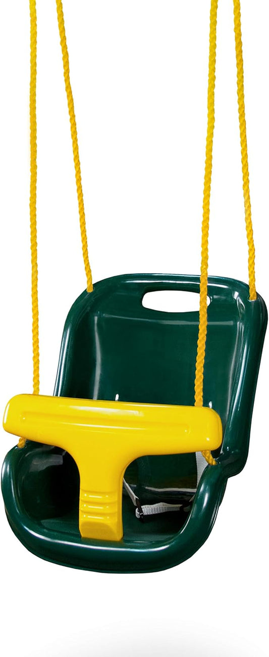 Gorilla Playsets 04-0032-G High Back Plastic Infant Swing with Yellow T Bar & Rope, Green