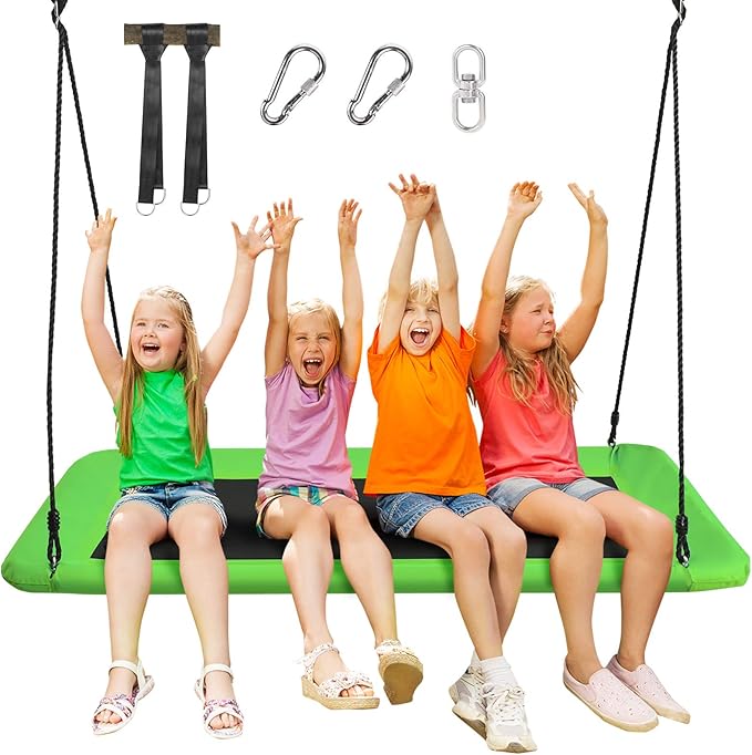 Costzon 700lb Giant 60'' Platform Tree Swing for Kids and Adults, Wear- Resistant Indoor/Outdoor Rectangle Swing with Durable Steel Frame and 2 Hanging Straps for Porch, Backyard (Green)