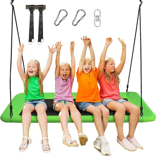 Costzon 700lb Giant 60'' Platform Tree Swing for Kids and Adults, Wear- Resistant Indoor/Outdoor Rectangle Swing with Durable Steel Frame and 2 Hanging Straps for Porch, Backyard (Green)