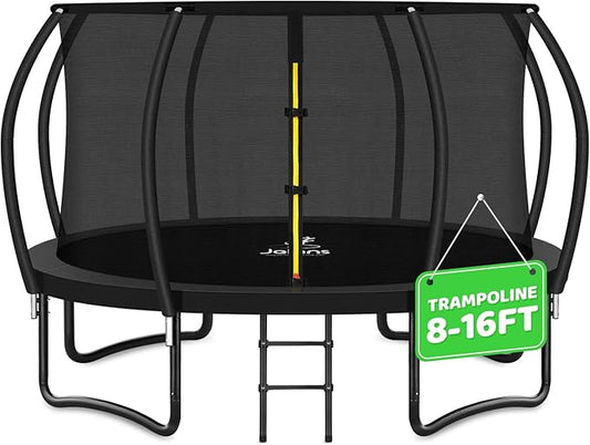 Trampoline 8FT 10FT 12FT 14FT 15FT 16FT, Recreational Trampolines with Enclosure Net and Ladder, Outdoor Anti-Rust Trampolines for Kids and Adults, ASTM Approved