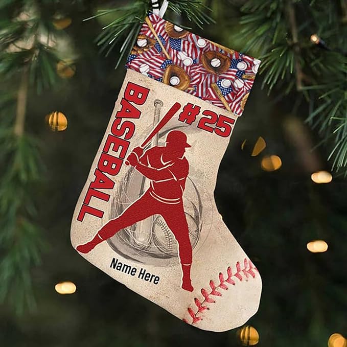 LOVELYPOD Christmas Stockings Personalized with Name, 19" Christmas Stocking Baseball Kids Christmas Stocking 2023, Xmas Stocking Holiday Christmas Decoration Gifts for Family Kids