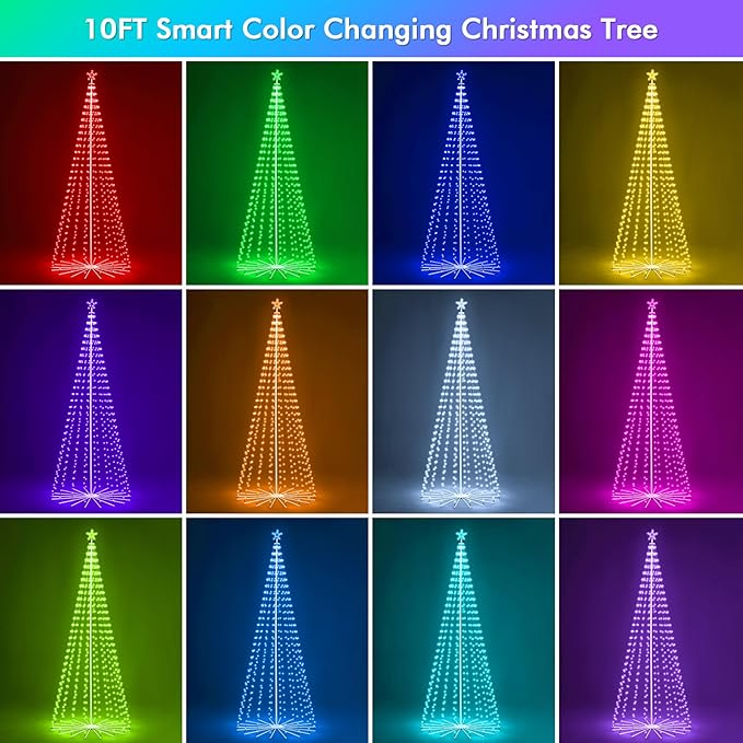 10FT Outdoor Christmas Tree, RGB Color Changing Pre-lit Smart Cone Christmas Tree with LED Lights, App&Remote Control, DIY Multi-Color Lightshow, Music Sync, Christmas New Year Decoration