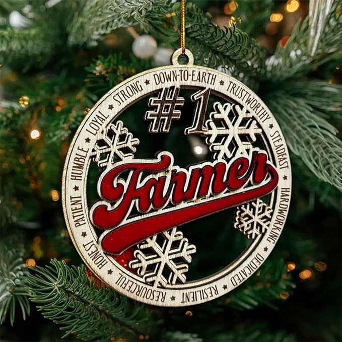 #1 Farmer Wooden Christmas Ornament – Rustic Holiday Tree Decoration, for Farmers, Country Farmhouse Ornament, Stocking Stuffer Keepsake for Hardworking Farmers & Ranchers