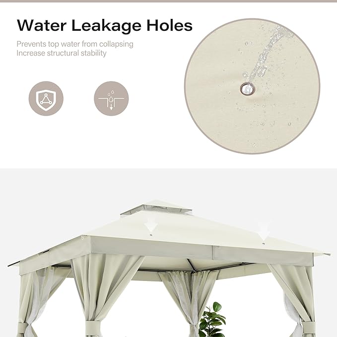 LAUSAINT HOME 12x12ft Outdoor Patio Gazebo with Double Roof, Heavy Duty Waterproof Gazebo Canopy Tent with Mosquito Netting for Backyard, Garden, Lawn & Wedding, Cream White