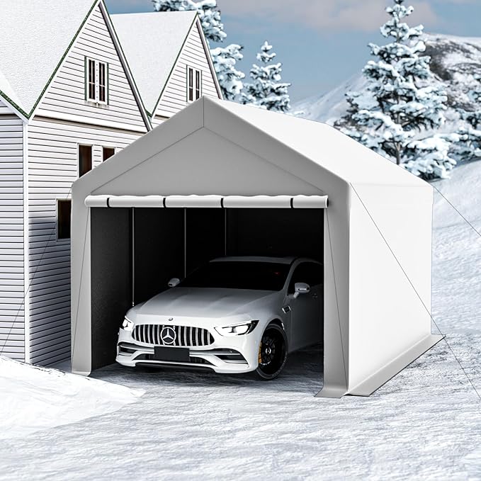10x20 Carport, Heavy Duty Carports with Removable Sidewalls, Waterproof and UV-Resistant Portable Outdoor Garage Shelter for All Season (White)