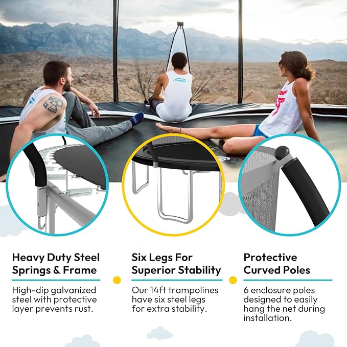 SkyBound Trampoline with Curved Safety Padded Poles - Large Outdoor Backyard ASTM Safety Approved Trampolines for Kids & Adults - Heavy Duty Recreational Outside Trampoline with Safety Net