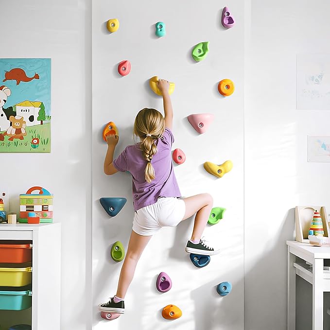 TOPNEW 32 Rock Climbing Holds Multi Size for Kids, Adult Rock Wall Holds Climbing Rock Wall Grips for Indoor and Outdoor Playground Play Set